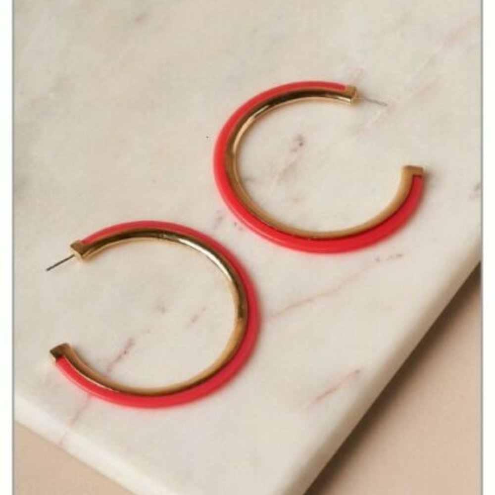 NWT Hot Pink And Gold Hoop Earrings